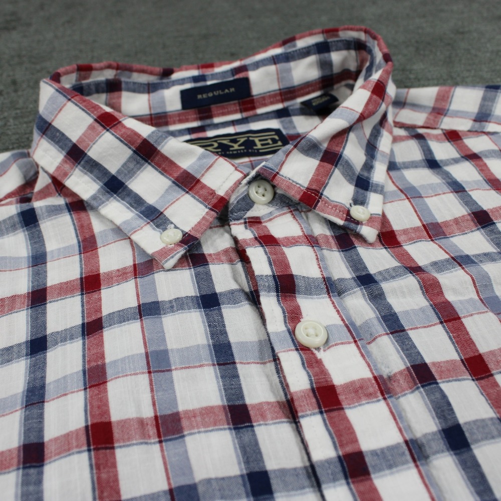 Hawker Rye Mens XL Regular Plaid Button Down Shirt Red White Blue Long Sleeve